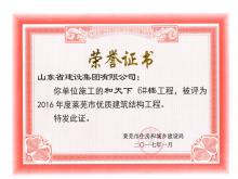 和天下6#楼被评为2016年度莱芜市优质结构工程